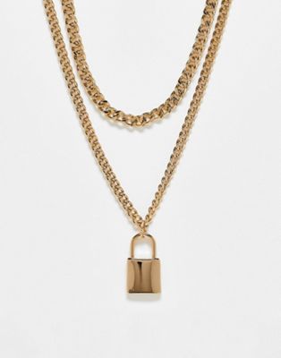 Liars and Lovers padlock chain 2 row necklace in gold