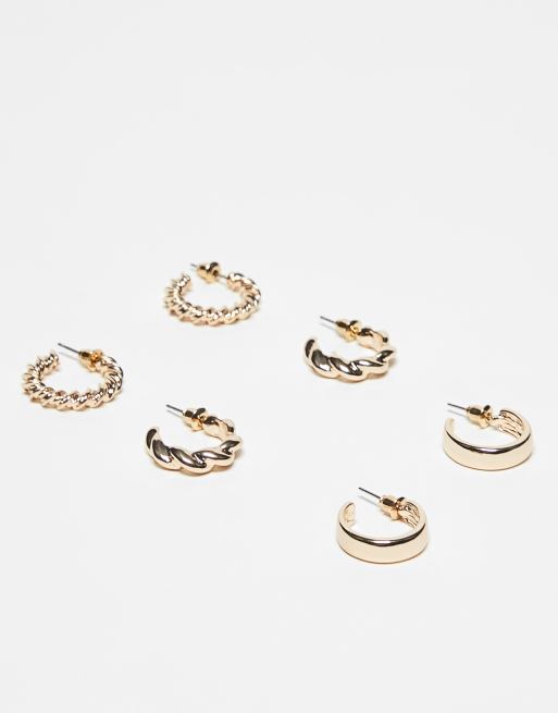 Liars and Lovers - Pakke med 3 par guldfarvede hoop-øreringe med snoet design