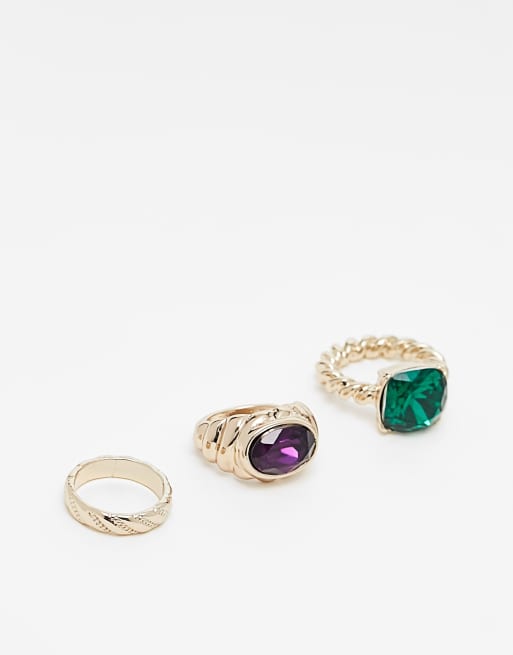 Liars and Lovers - Set van 3 kristallen ringen in blauw en groen 