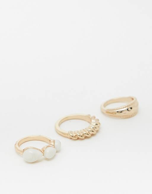 Liars and Lovers - Set van 3 ringen met gedraaid ontwerp en parels in goudkleur 