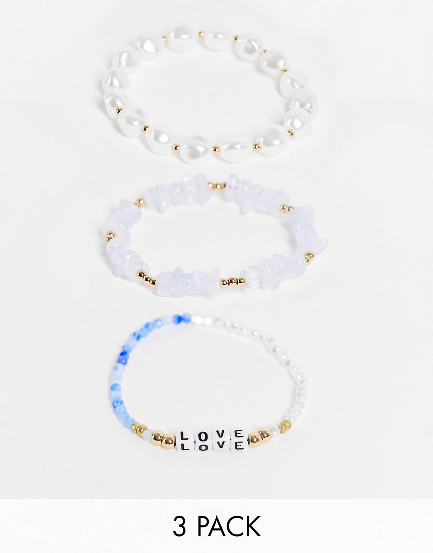 Liars & Lovers 3-pack Love pearl and bead bracelets in gold