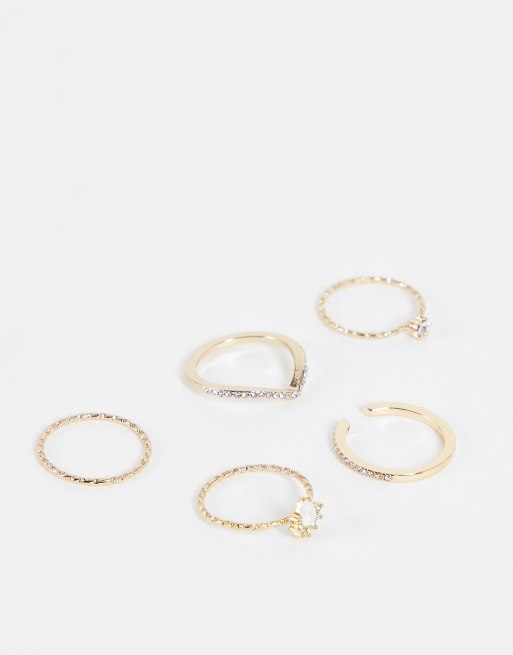 Liars & Lovers – 5er-Pack verdrehte Stapelringe in Goldoptik mit zierlichen Pavé-Steinen