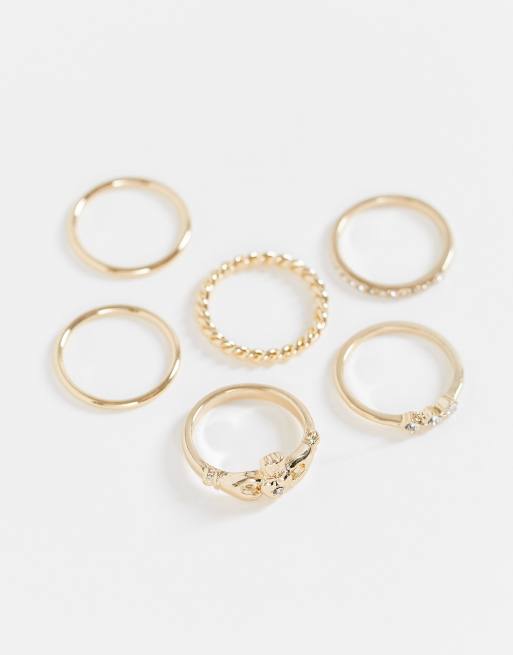 Liars & Lovers – 6er-Pack Ringe in Goldoptik, mit Herz- und Kettenoptik