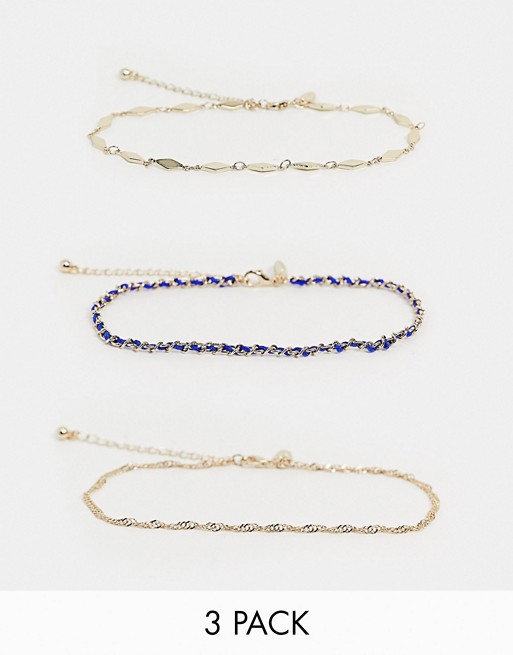 Liars & Lovers anklet 3 x multipack in gold with bead detail