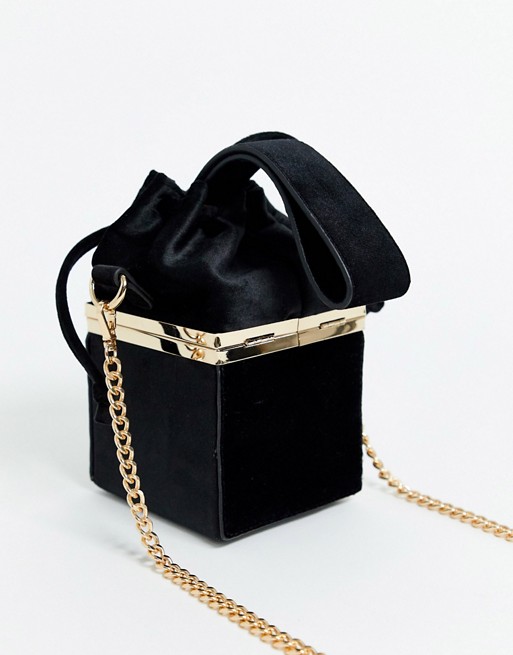 Liars & Lovers black velvet occasion box bag with gold chain handle