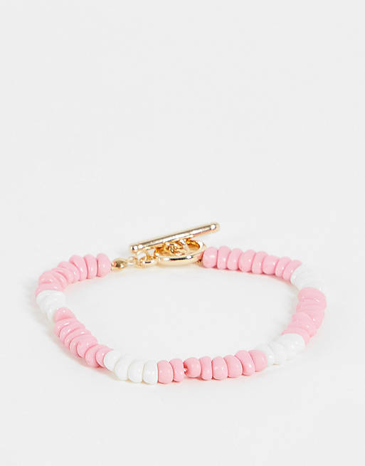 Liars & Lovers chippings t bar bracelet in pink and gold