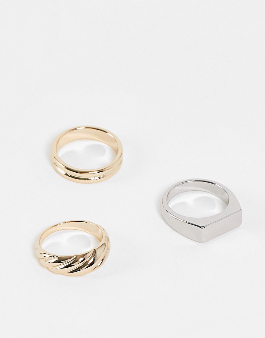 Liars & Lovers chunky 3-pack rings in gold and silver-Multi
