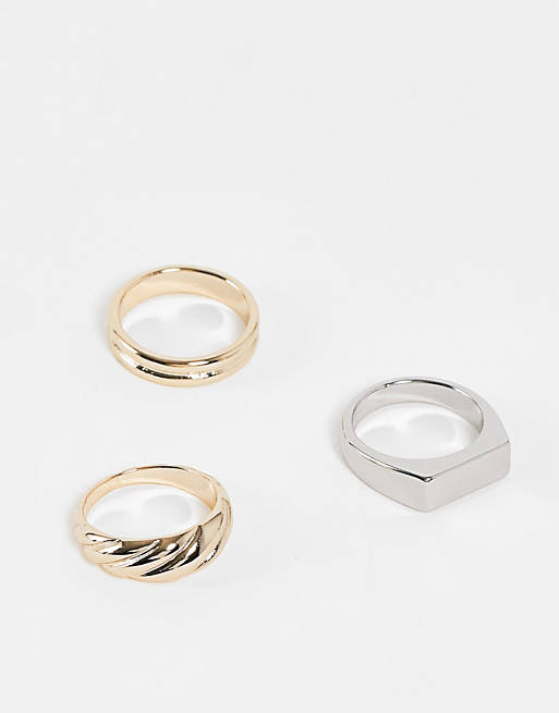 Liars & Lovers chunky 3 x multipack rings in gold and silver