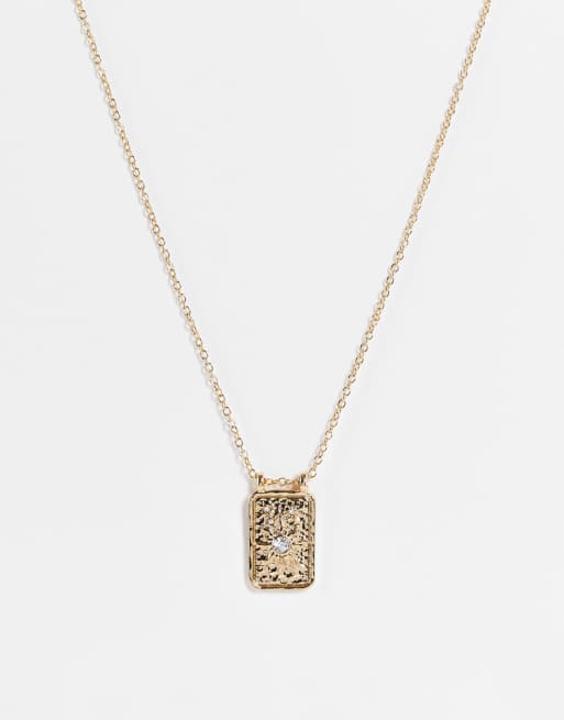 Liars & Lovers - Collana color oro con ciondolo squadrato con sole e cristallo