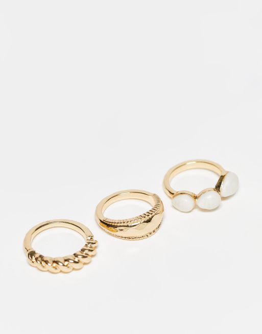 Liars & Lovers - Confezione da 3 anelli zigrinati color oro con perle