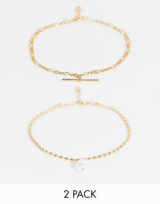 Liars & Lovers - Confezione multipack da 2 cavigliere a catenina e con ciondolo a perla color oro