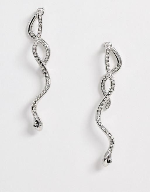 Liars & Lovers crystal snake earrings in silver