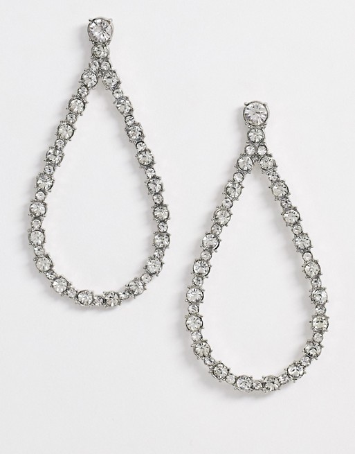 Liars & Lovers crystal tear drop embellished hoop earrings in silver