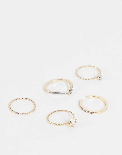 Liars & Lovers dainty pave 5 x layering rings multipack in gold