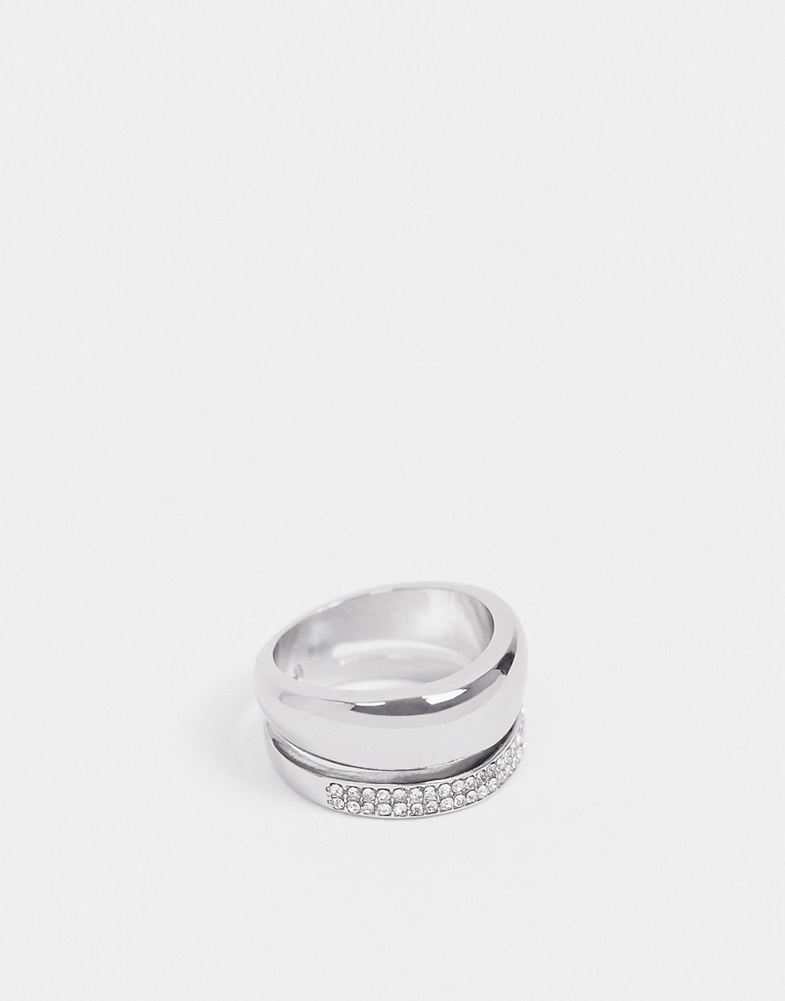 Liars & Lovers double dome ring in silver with rhinestones