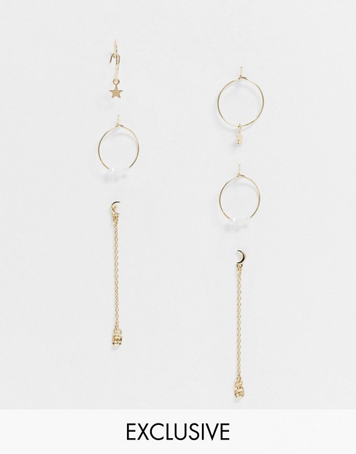Liars & Lovers earrings multipack x 3 with hoops and star mix in gold ...