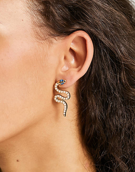 Liars & Lovers encrusted snake stud earrings in gold