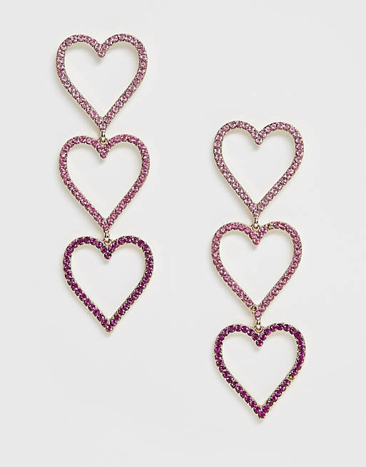 Liars & Lovers Exclusive pink diamante heart drop earrings