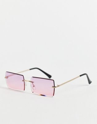 Liars & Lovers frameless rectangle sunglasses with pink lens