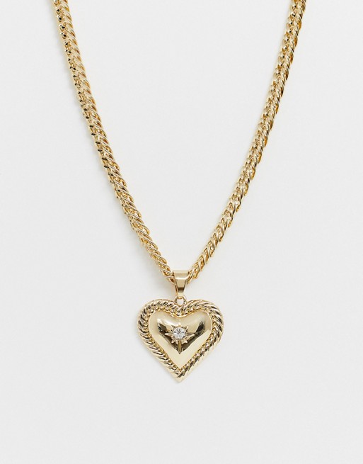 Liars & Lovers gold chunky chain necklace with heart statement pendant