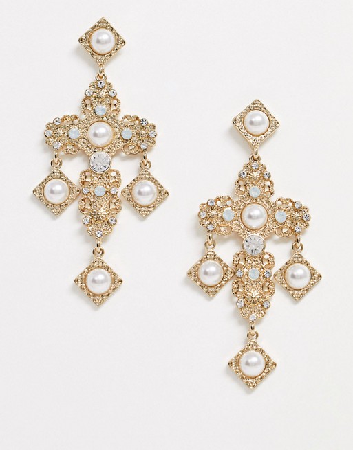Liars & Lovers gold earrings with embellished statement cross drop