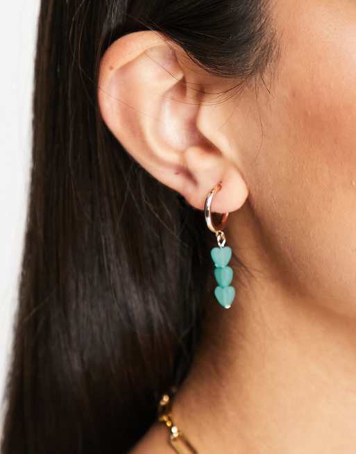 Liars & Lovers heart drop earrings in gold and green