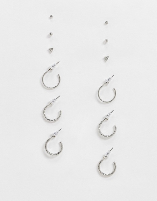 Liars & Lovers hoop earrings & stud multipack in silver