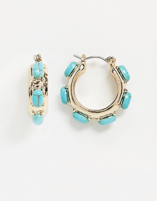 Liars & Lovers hoop earrings with turquoise stones in gold