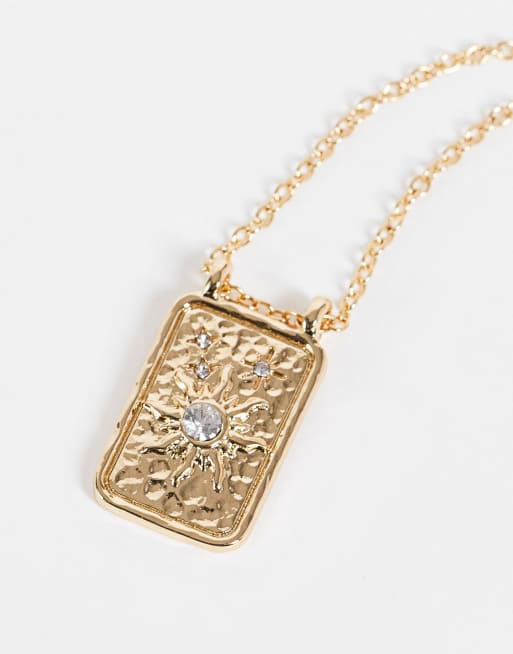 Liars & Lovers - Ketting met vierkante munthanger met kristallen zon in goud, 2 van 4