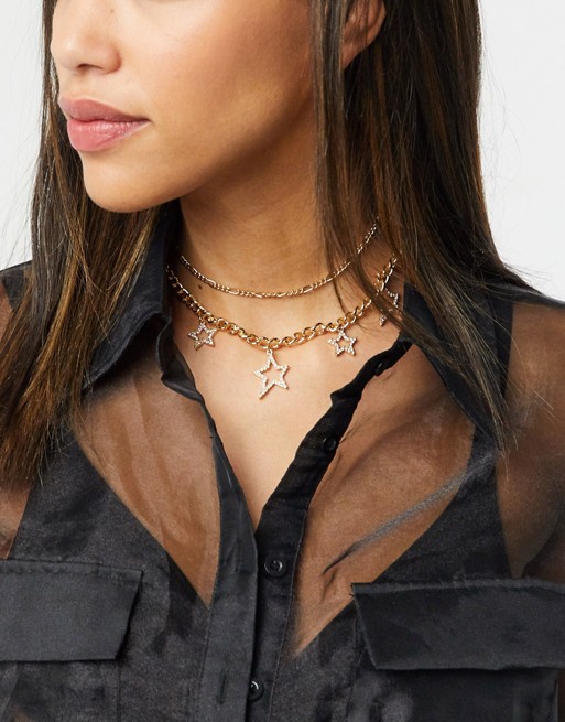 Liars & Lovers multi row choker necklace with star pendants