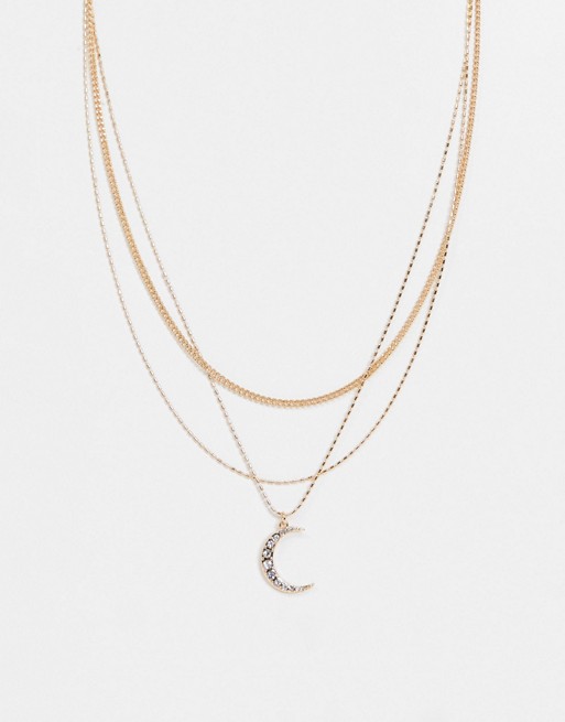 Liars & Lovers multirow necklace in gold with cresent moon pendant