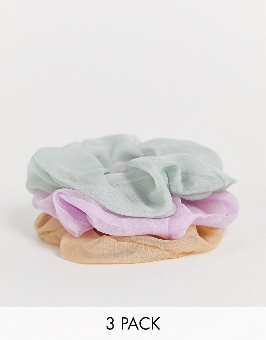 Liars & Lovers Organza 3 X Multipack Scrunchies In Lilac Green And Beige