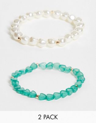 Liars & Lovers pack of 2 pearl and heart bead bracelets