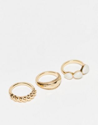 Liars & Lovers pack of 3 texture pearl rings in gold tone