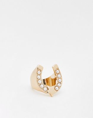 Liars & Lovers pearl horseshoe ring in gold tone
