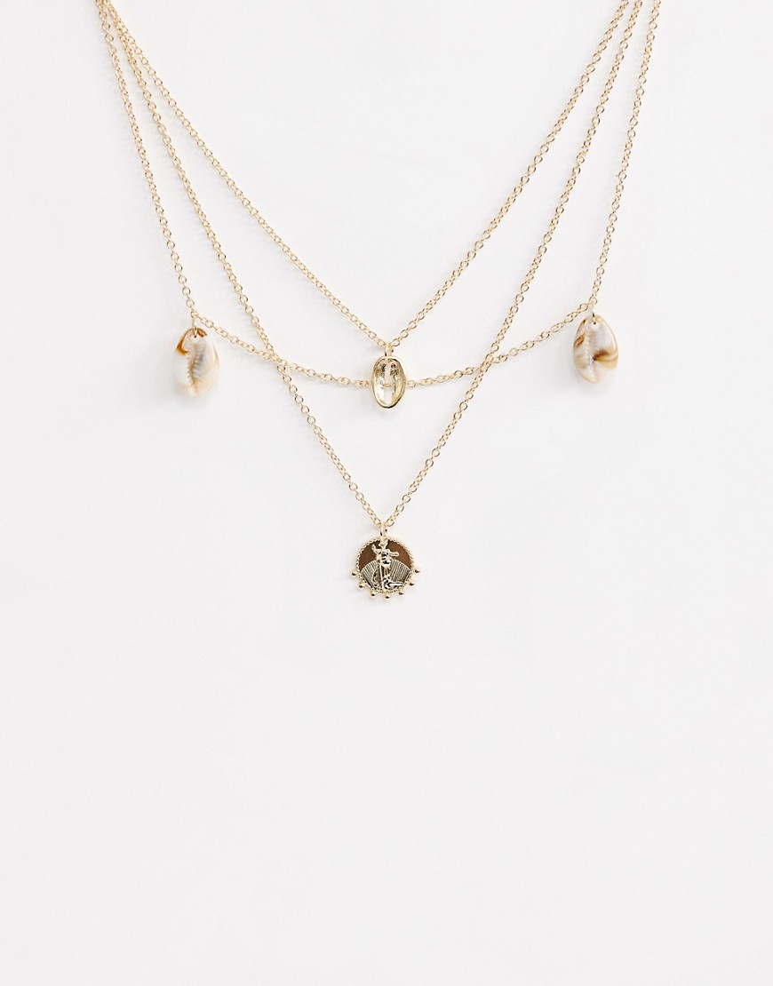 Liars & Lovers resin shell & coin layering necklace-Gold