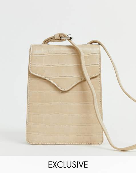Liars & Lovers - Sac bandoulière simple imitation croco - Beige - Exclusivité