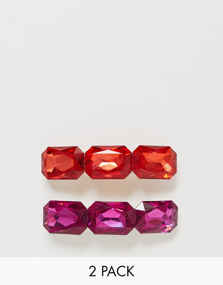 Liars & Lovers - Set van 2 grote haarspelden in roze en paars met steentjes-Rood