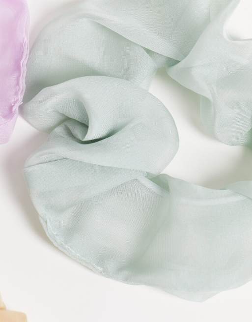 Liars & Lovers - Set van 3 organza scrunchies in lila, groen en beige, 2 van 4