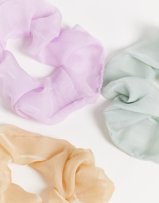 Liars & Lovers - Set van 3 organza scrunchies in lila, groen en beige, 3 van 4