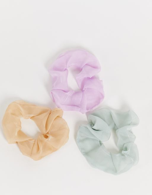 Liars & Lovers - Set van 3 organza scrunchies in lila, groen en beige, 4 van 4