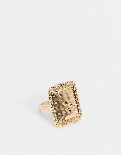 Liars & Lovers square ring in hammered gold