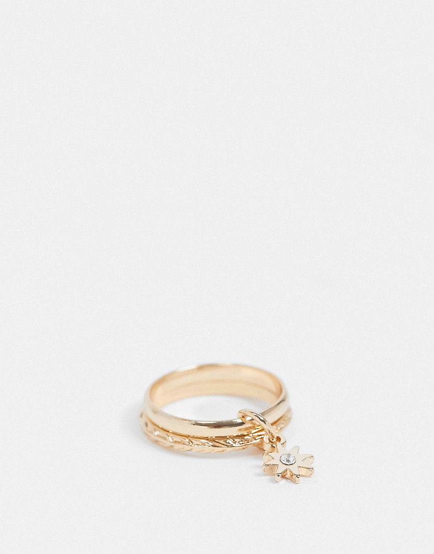 Liars & Lovers stacking ring 2 pack with starbust charm-Gold