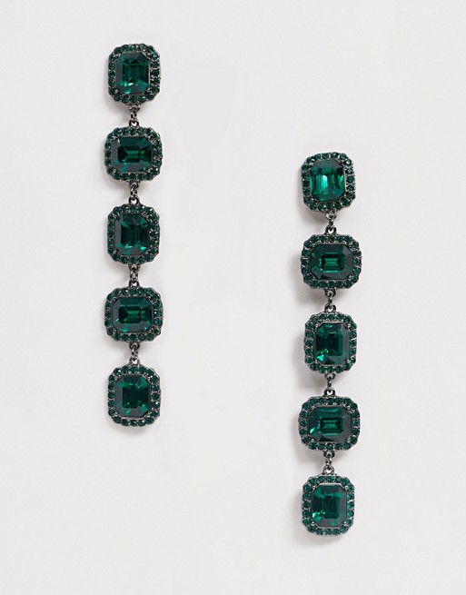 Liars & Lovers statement drop earrings with emerald green gemstones