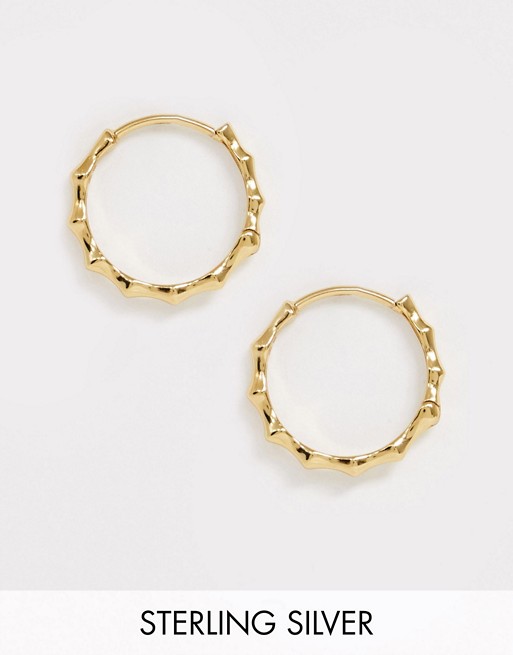 Liars & Lovers sterling silver with gold finish bamboo effect hoop earrings