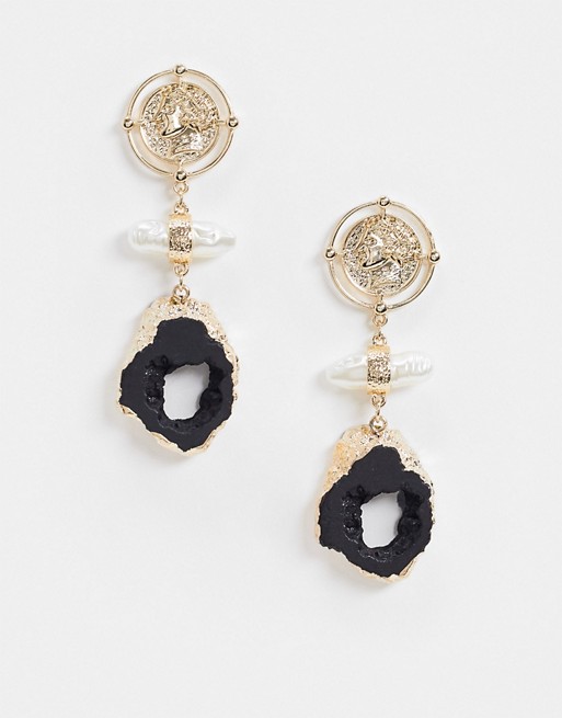 Liars & Lovers tier earrings in coin and black semi precious stone