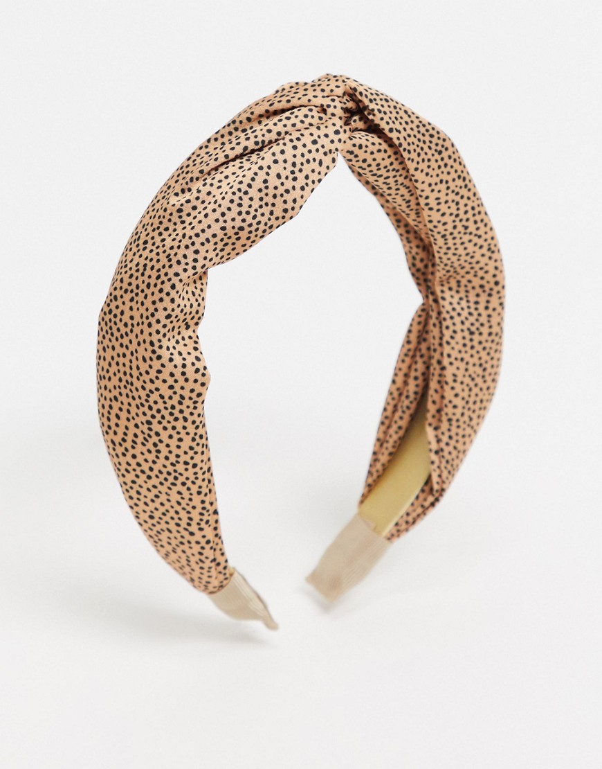 Liars & Lovers twisted knot headband in ditsy polka dot print-Gold