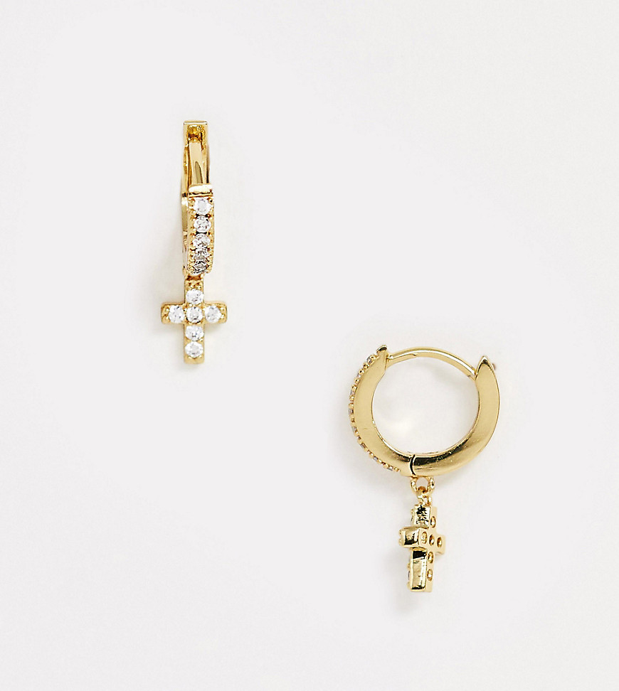 Liars the Label huggie hoop earrings in gold plated with embellished cross