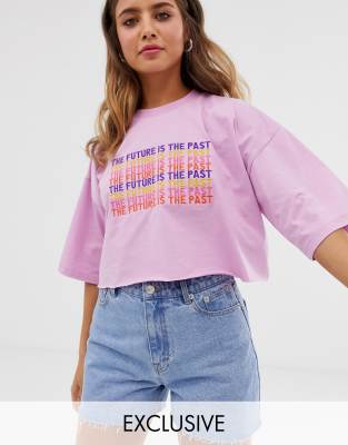 Life Is Beautiful cropped embroidered t-shirt-pink