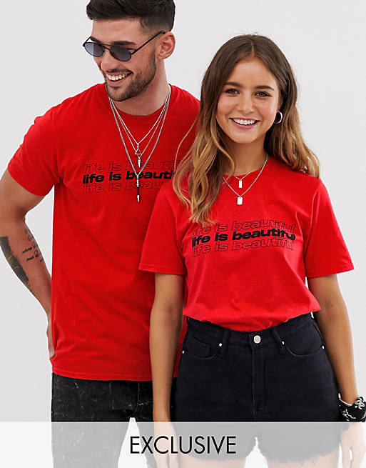 LIFE IS BEAUTIFUL unisex standard fit t-shirt with logo print | ASOS